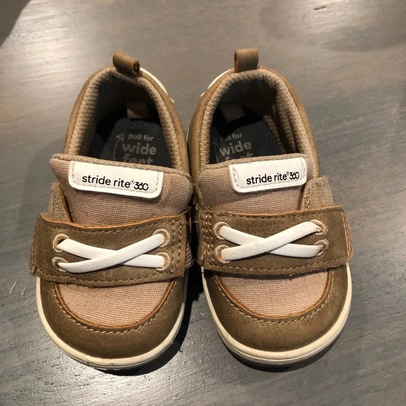 Stride Rite 360 Benji Boat Shoe Velcro Tan Toddler Cushion Shoe Size 4M - Picture 9 of 9